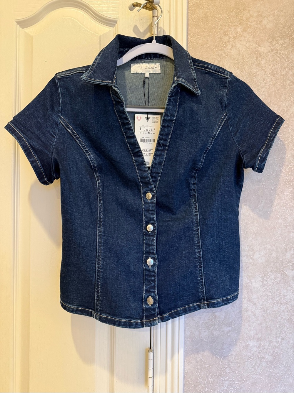 Zara Dark Blue Denim Button-Front Shirt